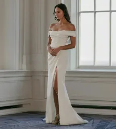 Простое свадебное платье русалки с открытыми плечами и складками по бокам, мягкие атласные свадебные платья на заказ, Vestidos Noiva Robe De Mariee