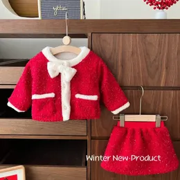 Clothing Sets Girls' Cute Year Clothes Suit 0-5 Years Old Winter Baby Girl Super Puffer Jacket Velvet Skirt Two-Piece