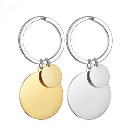 Gold steel Stainless Steel Round Pendant keychain Blank Engravable Charm Double-sided Mirror Polishing Couple Key Chain 210409220A