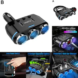 Nuovo adattatore splitter per auto 12V per caricabatterie doppio USB per accendisigari con interruttori indipendenti e display di tensione a LED