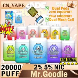 Bobina monouso a doppia rete per sigaretta elettronica Mr Goodie 20000 Puffs E sigaretta Vape Pod 650mAh 20 + 20ml E Juice Vapes monouso 5% 2% 0%