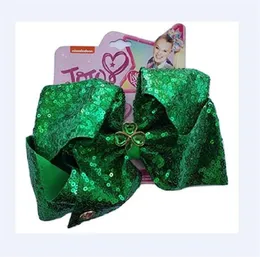 10pcs Drop Jojo Swia Hair Bow Sequin Christmas Bowknot Bell Santa 8inch Hair Bow Beadband مع مقطع للرضيع Baby Girls245g6202999