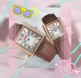 Populära par Män och kvinnor Tank Roman Dial Watches Square Case Lovers Bee Star Leather Strap Quartz Movement Auto Date Fashion Brand Leisure Wristwatch Gifts