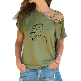 Camiseta 2020 nova mulher t camisa do quarto do bebê cavalo camisa amante presente camiseta arte animal gráfico irregular skew cruz bandagem topos t