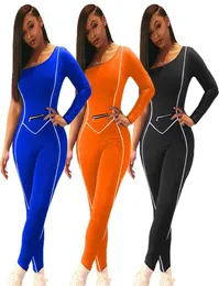 Designer Women Jumpsuit Slim Sports One Shoulder Striped Splicing Bodycon Rompers Sexy Party Club Night One Piece Overall Romper P6194186
