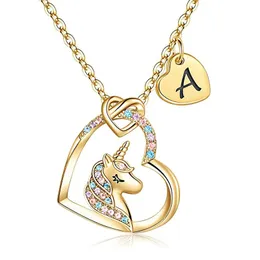 Unicorn Necklace Love Letters A-Z Heart Pendant Children's Jewelry