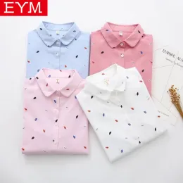 Shirt EYM Brand Printed Shirts Women 2021 Spring New Women Long Sleeve Blouse Good Quality Cotton Blouses White Tops Blusa Feminina
