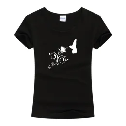 T-Shirts Hummingbird ve Flower 2019 Kadınlar Kısa Kollu Tişört Tarzı Pamuk Üstleri Gömlek Camiseta Feminina Daha Boyut