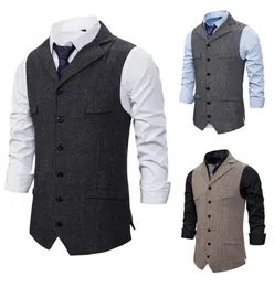 2021 Chic Grey Groom Vests Wool Groomsmen Vest Slim Fit Herrklänning Suit Väst Prom Dinner Party Wedding Axe Waistcoat Custom Mad4200996