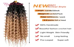 Butterfly Box Hair Extensions Natural Colored Ombre Gold Messy 18Inch 3x Box Faux Locs Bohemian Curly Synthetic Crochet Braids Hai8455737