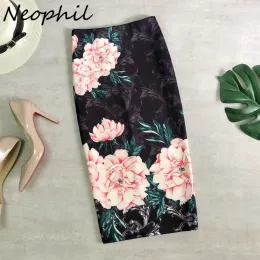 Elbiseler Neophil xxl Kalem Etek Karikatür Mektup Çiçek Baskı Midi Etek Yüksek Bel Bodycon Vintage 2023 Yaz Kadınlar Sarma Faldas S21556