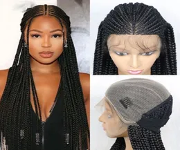 36 tum lång flätning peruk syntetiskt hår spets front för svarta kvinnor - afrikansk stil flät spets front peruk med naturlig snygga hårfäste