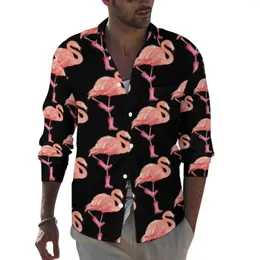 Men's Casual Shirts Flamingo Shirt Autumn Men Fashion Blouses Long Sleeve Custom Streetwear Clothing Large Size