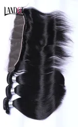 Cabelo virgem brasileiro reto tece 3 pacotes com 13x4 orelha a orelha fechamento frontal peruano indiano malaio remy humano hai3348063