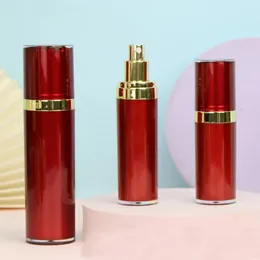 Storage Bottles 120ml Capacity Cylinder Shape Wine Red Color Acrylic Material Refillable Spray Perfume Bottle With Sprayer Pump