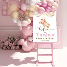 Baby Shower Custom Bear Balloon Welcome Poster Art Print Birthday Party Canvas Painting Baptism Wall Picture Personalise Decor 240301