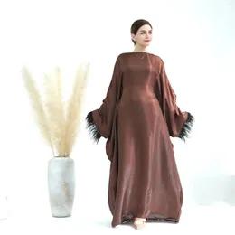 Ethnic Clothing Party Furry Sleeves Dress Robe Islamic Y2K Dubai Women Muslim Abaya Solid Color Batwing Sleeve