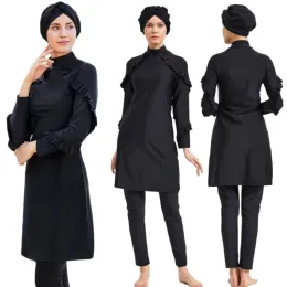 Swimwear Summer Women Black Full Cover Burkinis Muslim TwoPiece Sets Swimwear Swimsuit Long Sleeve Tops And Pants Beachwear Bathing Suit