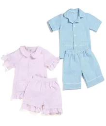 100 cotton seersucker summer pajamas short sleeve stripe boutique home sleepwear for kids 12m12years button up kids clothing Y206728821