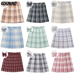 skirt KOSAHIKI School Girl Uniform Pleated Skirts 17 Colors Japanese High Waist ALine Y2k Plaid Skirt+ Bow Sexy JK Uniforms for Woman