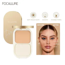 FOCALLURE Compact Powder 3 Color Soft Smooth Texture Face Powder Poreless Blend Perfectly Matte Finish Makeup Powder 240220