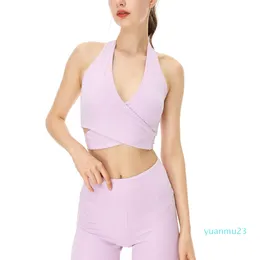 LU-014 Reggiseno sportivo con collo appeso Canotte da yoga Canottiere da donna con scollo a V Bellezza per la schiena Fitness con reggiseno imbottito Gilet da palestra33