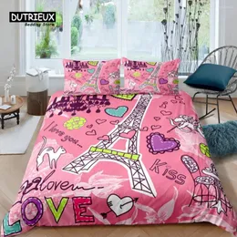Bedding Sets Home Living Luxury 3D Pink Paris Set Girl Duvet Cover Pillowcase Kids Queen And King EU/US/AU/UK Size