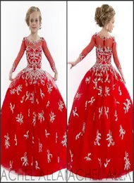 2022 Fantastisches, elegantes, rotes, langärmliges Mädchen-Festzugskleid mit Perlen, Little Rachel Allan Werbowy-Kleid für Festzug HY11329026393