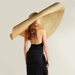 Luxury- Fashion Lady Straw Hat Women Summer Sun Visor Sunhat Floppy Bucket Cap Overized Female Hat Straw Beach Anti-UV Protection230V