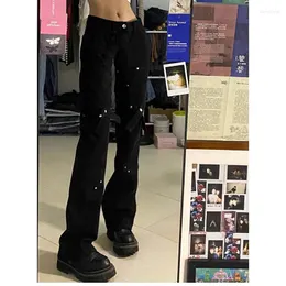 Damen Jeans American Vintage Frauen Hosen Hip Hop Baggy Mode Design Hose Punk Schwarz Y2k Ästhetik Dark Panth Herbst