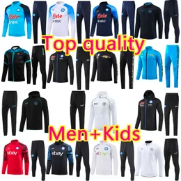 2023 Halbzug Langarm Napoli Tracksuit Fußballtrikot 21 22 23 24 Football Tracks Jacke Kids Kit SSC Naples AE7 D10s Training Anzug Zug Tuta Chandal