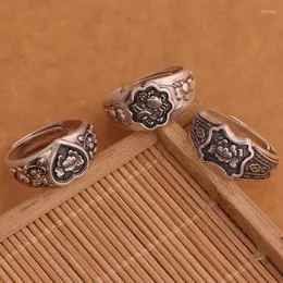 Cluster Rings Buyee 925 Sterling Silver Ethnic Big Ring Finger Carved Flower Sweet Open For Women Man Original Gray Fine Jewelry Circle