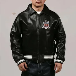 AVIREX Black Lapel Sheepskin Leather Jacket Casual Athletic Flight Suit 1975 USA 6879rdd 2024 high