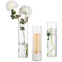 Vaso alto de 16 polegadas para flores, decoração de casa, vasos decorativos de furacão para peças centrais, vasos de cilindro de vidro, conjunto de 3 decoração de quarto 240228