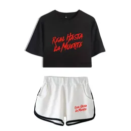Комплекты Rapper Anuel AA Real Hasta La Muerte, летние женские комплекты, укороченный топ, шорты, комплект из двух предметов, повседневный женский спортивный костюм, спортивная одежда