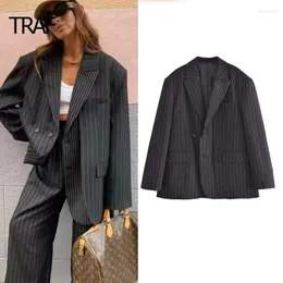 Ternos femininos listrado blazer para mulher jaqueta 2024 outono outerwears oversize casaco roupas de escritório elegante mulher terno jaquetas