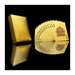 Poker Card Gold Foil Plated Playing Cards Plastic Waterproof High Quality Local Pet/Pvc General Style Wholesale 50 Drop Delivery Dh5Ga