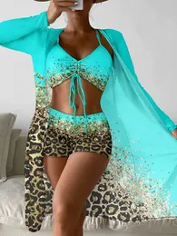 3 Stück Hohe Taille Bikini 2024 Gedruckt Badeanzug Frauen Kimono Bademode Weibliche Sexy Badende Schwimmen Badeanzug Bademode 240223