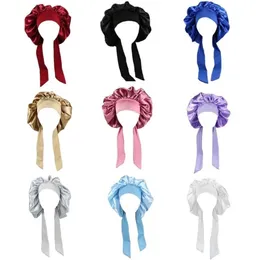 Weiche Seide Frauen Nacht Schlafen Duschhaube Hohe Elastische Damen Lange Haarpflege Motorhaube Headwrap Gemütliche Satin Hut Zubehör 50PF Beani208P