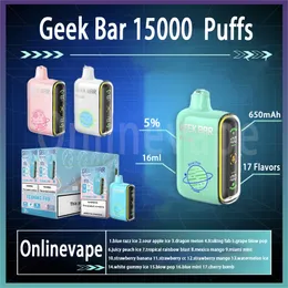 Geek Bar 15000 Puf Puf Tek Kullanılabilir E Sigara 16ml Önceden Doldurulmuş Pod 650mAh Şarj Edilebilir Pil 17 Tatlar 15k Puff Vape