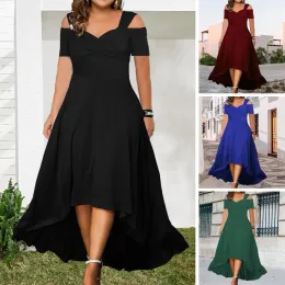 Abito elegante taglie forti Abito estivo con spalle scoperte Scollo a V svasato Vestibilità slim Orlo largo per feste casual Abbigliamento da festa per donna 3 anni