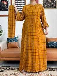 Kleider 2023 Neue Afrikanische Frauen Langarm Gitter Dashiki Baumwolle Blumen Kleid Druck Lose Kaftan Kleid mit Schal Casual Vestido