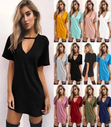 Frauen T-shirt Kleid 2019 Halsband Vneck Sommer Kleider Kurzarm Casual Sexy Halter Lose Boho Strand Kleid Vestidos Plus Size7597933