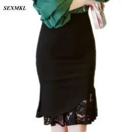 Юбка SEXMKL, женские кружевные юбки в стиле пакворк, 2022, повседневные летние сексуальные юбки с высокой талией, тонкие красные офисные женские рабочие черные юбки большого размера