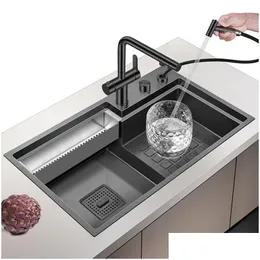 Rubinetti da cucina Lavelli da cucina in ottone nero Rubinetto e filtro per acqua fredda potabile con pistola a spruzzo 3 in 1 Consegna a goccia Rubinetto da giardino domestico Dh2Pf