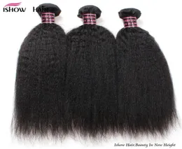 Ishow 8A Бразильские пучки натуральных волос Weft Kinky Yaki Straight 3 шт. Человеческое наращивание для женщин всех возрастов Черный цвет 828 дюймов68729152557353