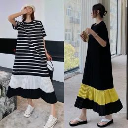 Abito in stile coreano Abito 2022 Nuove donne Abito estivo Manica corta Donna Moda Patchwork a righe Abiti lunghi maxi Abiti di moda