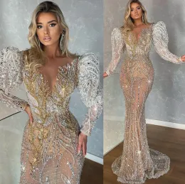 Arabo Plus Size Aso Ebi Lussuoso abito da sposa sirena scintillante Crystals Crystals Lace Abiti da sposa abiti ES