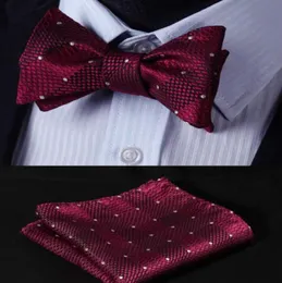 كامل Dot Burgundy Groom Wear Plaid Groom Ties with Kerchief Color Men Tucture Decoration7461310