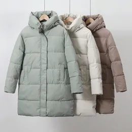 Casacos de Trench das Mulheres Com Capuz Cor Sólida Casaco de Inverno Feminino Joker Down Jacket Long Design Feels Parka Mulheres 815BAI